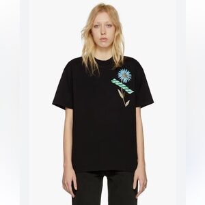 Off-White by Virgil Abloh NWT Black Tee w/Floral Design 2018. Sz S Ret $350